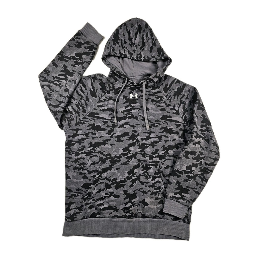 Under Armour Mens Hoodie‎ Rival Fleece Camo AOP HD Grey Black Long Sleeve Medium